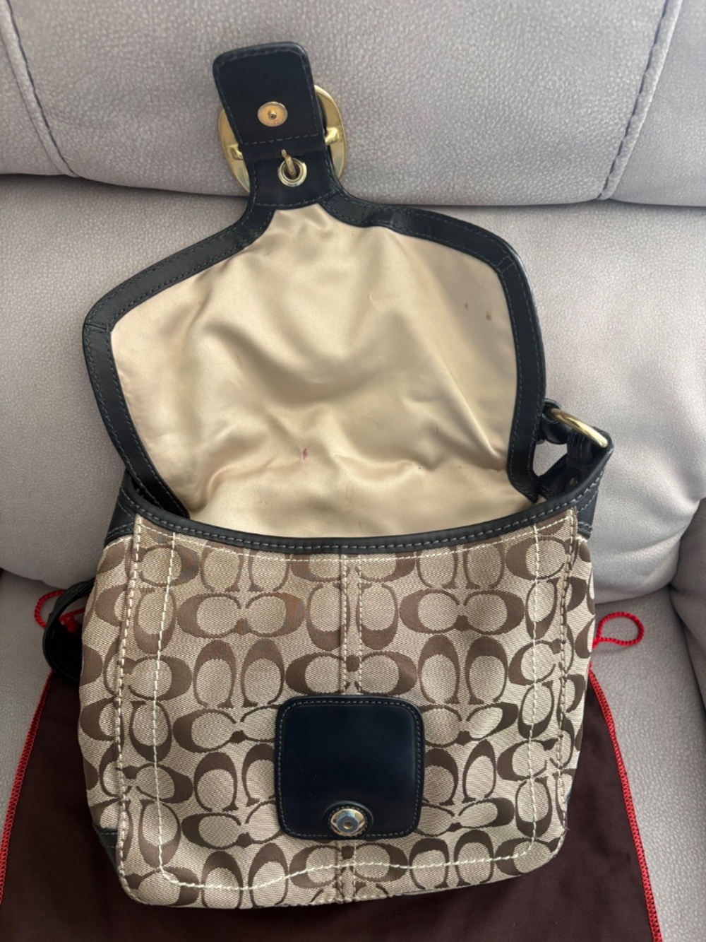 COACH BLEEKER SIGNATURE CANVAS LEATHER FLAP SHOULDER BAG - Picture 5 of 16